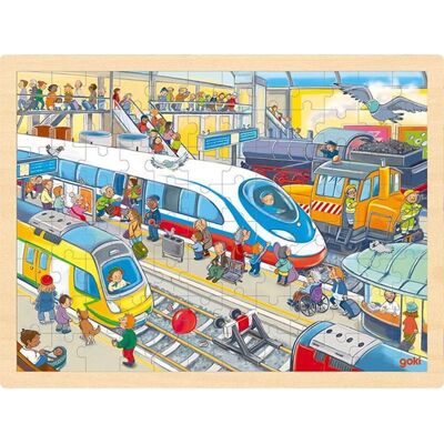 GOKI Dřevěné puzzle Vlakové nádraží 96 dílků GOKI Dřevěné puzzle Vlakové nádraží 96 dílků