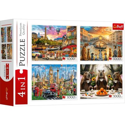 TREFL Puzzle Malovaná města a Kapybary 4 × 1000 dílků TREFL Puzzle Malovaná města a Kapybary 4 × 1000 dílků