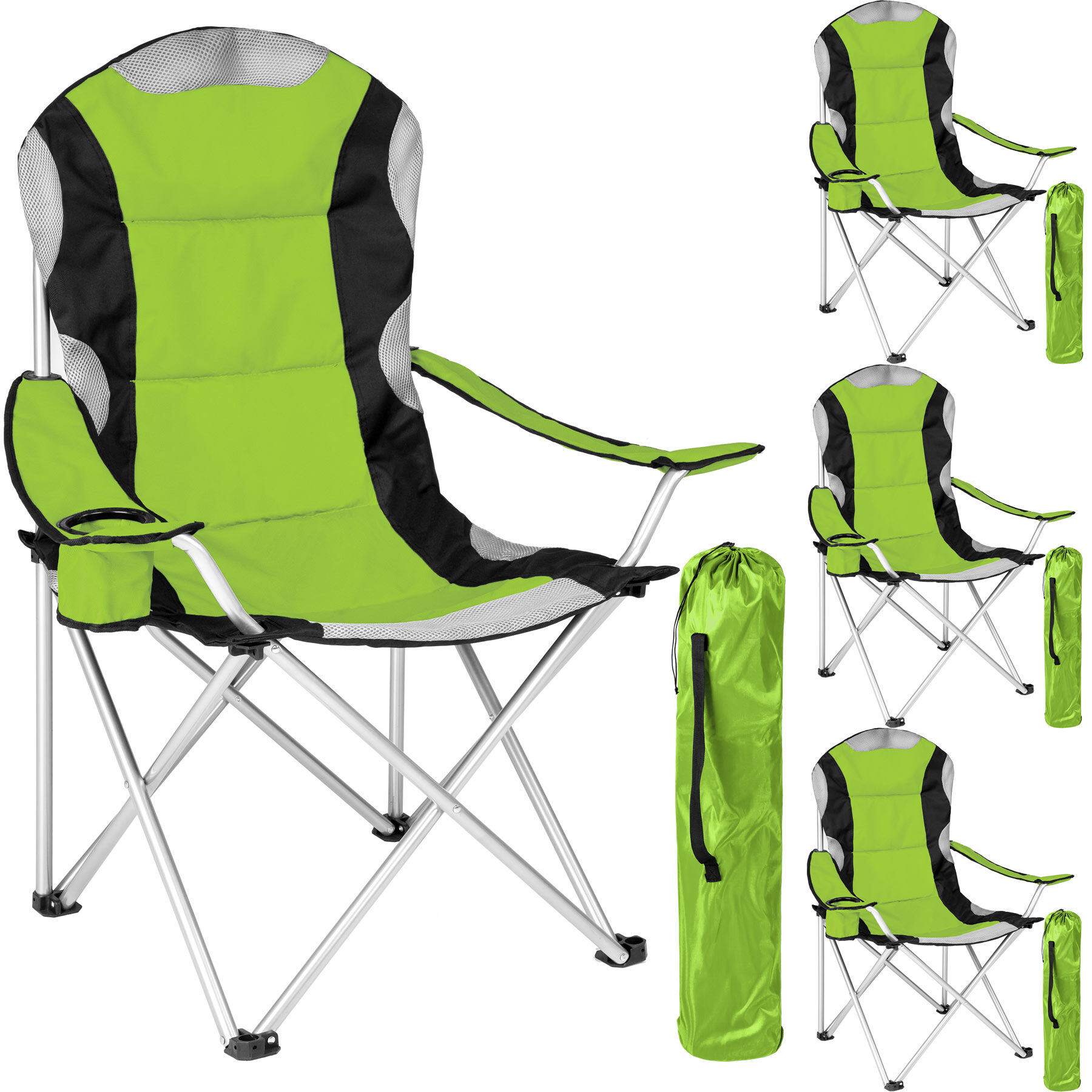 tectake 4 Kempingové židle polstrované - zelená