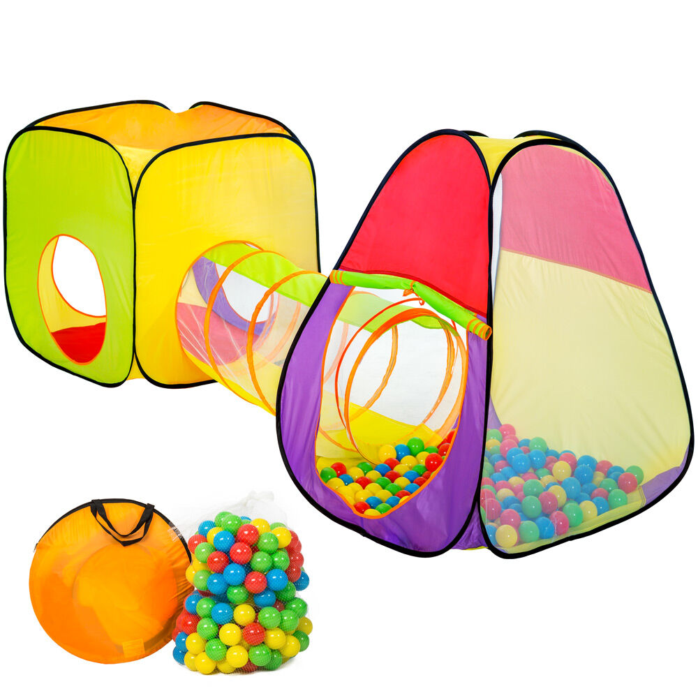 tectake Dětský stan a hrací domeček s tunelem s 200 míčky - barevná