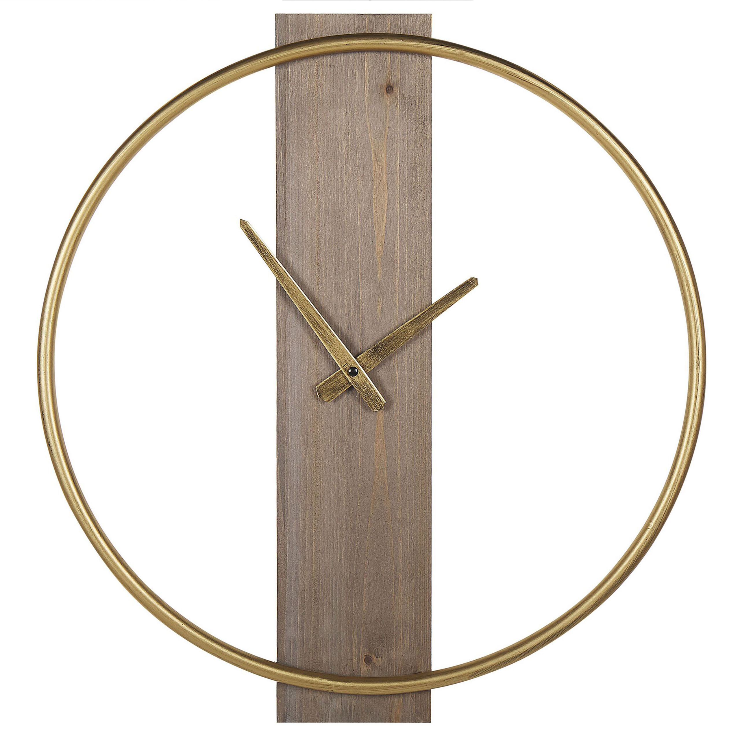 Beliani Nástěnné hodiny ø 47 cm zlaté ve světlém dřevě CASITAS