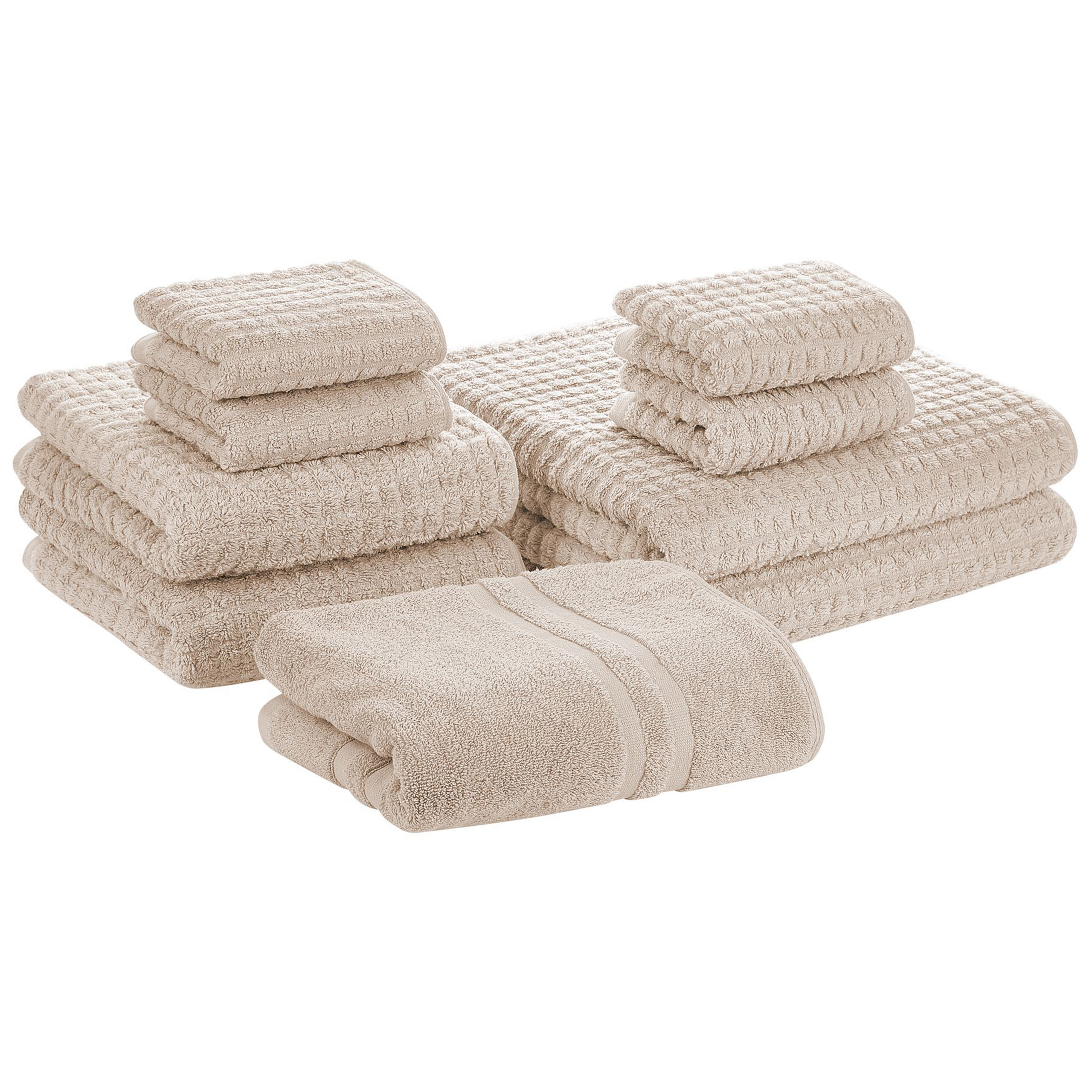Beliani Sada 9 béžových bavlněných ručníků ATAI