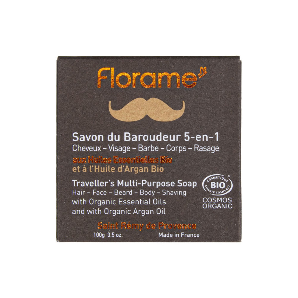 Florame Univerzální mýdlo 5v1 HOMME — vlasy, obličej, vousy, holení, tělo 100 g BIO   FLORAME