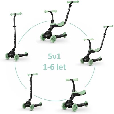 QPLAY Koloběžka / odrážedlo Sema Evo s LED světly Jade Green, věk 1 - 6 let, do 50 kg QPLAY Koloběžka / odrážedlo Sema Evo s LED světly Jade Green, věk 1 - 6 let, do 50 kg