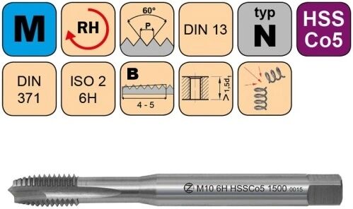 NÁSTROJE CZ Strojní závitník /CZZ1500/ pro metrický závit s přímou drážkou a lamačem třísek CZZ Závit: M10