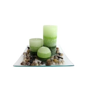 TORO Dárkový set 3 svíček s vůní &quot;zelený čaj&quot; na skleněném podnosu s kameny