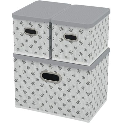 Homelife Úložný Box S Víkem Sada 3 Ks - Bílá Kytičky Homelife Úložný Box S Víkem Sada 3 Ks - Bílá Kytičky