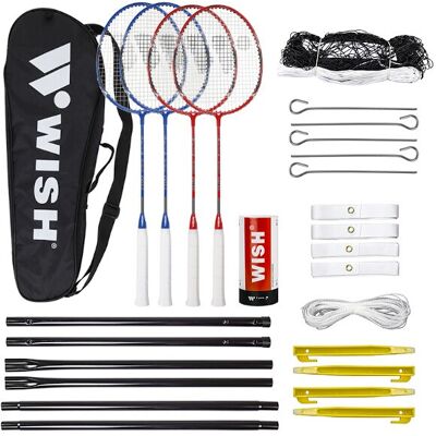 Wish Alumtec Sada Badminton - 4 Rakety, 3 Ailerons, Síť, Linky Wish Alumtec Sada Badminton - 4 Rakety, 3 Ailerons, Síť, Linky