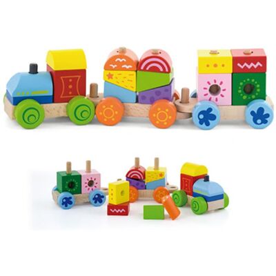 Viga Toys - Barevný dřevěný vlak - Sada hraček Viga Toys - Barevný dřevěný vlak - Sada hraček