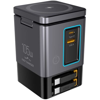 OEM Nabíjecí stanice PowerCombo Tower 6v1 GaN3 Pro s bezdrátovým nabíjením, 105W, šedá OEM Nabíjecí stanice PowerCombo Tower 6v1 GaN3 Pro s bezdrátovým nabíjením, 105W, šedá