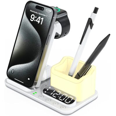 OEM DeskCharge Station Pro Multifunkční 5v1 bezdrátová nabíjecí stanice s hodinami a organizérem, bílá OEM DeskCharge Station Pro Multifunkční 5v1 bezdrátová nabíjecí stanice s hodinami a organizérem, bílá