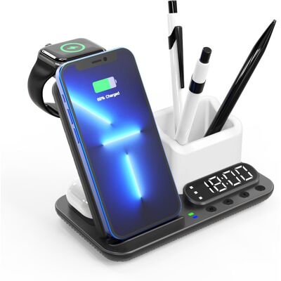 OEM DeskCharge Station Pro Multifunkční 5v1 bezdrátová nabíjecí stanice s hodinami a organizérem, černá OEM DeskCharge Station Pro Multifunkční 5v1 bezdrátová nabíjecí stanice s hodinami a organizérem, černá