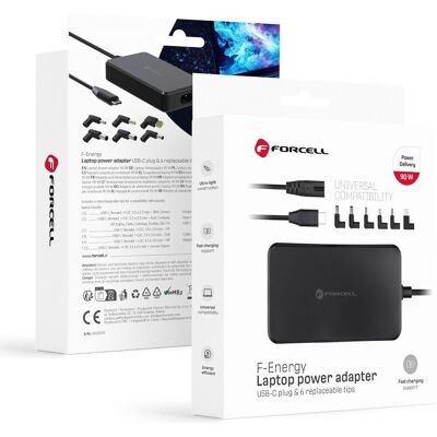 Forcell F-Energy E856 Univerzální adaptér k notebooku, 90W (6 koncovek), černý Forcell F-Energy E856 Univerzální adaptér k notebooku, 90W (6 koncovek), černý