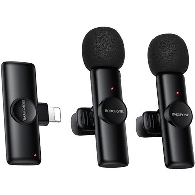 Borofone BFK16A Bezdrátový mikrofon Lightning, 2 kusy, černý Borofone BFK16A Bezdrátový mikrofon Lightning, 2 kusy, černý