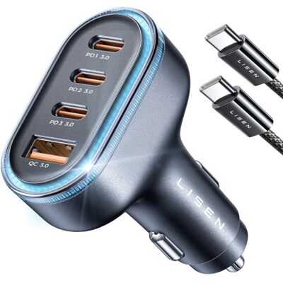 Lisen Nabíječka do auta s USB-C kabelem, USB, 3× USB-C, 101 W, 12 V–24 V, černá Lisen Nabíječka do auta s USB-C kabelem, USB, 3× USB-C, 101 W, 12 V–24 V, černá