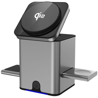 OEM MagCube Pro Qi2 Chytrá skládací 3v1 bezdrátová nabíječka s MagSafe s 15W nabíjením, šedá OEM MagCube Pro Qi2 Chytrá skládací 3v1 bezdrátová nabíječka s MagSafe s 15W nabíjením, šedá