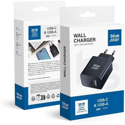 Nabíječka BlueStar USB-C + USB - 25W, Černá Nabíječka BlueStar USB-C + USB - 25W, Černá