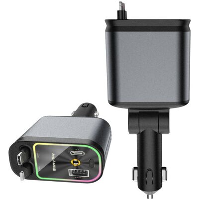 OEM Nabíječka do auta 4v1 se 2 výsuvnými kabely USB-C + Lightning, PD, QC 3.0, šedá OEM Nabíječka do auta 4v1 se 2 výsuvnými kabely USB-C + Lightning, PD, QC 3.0, šedá