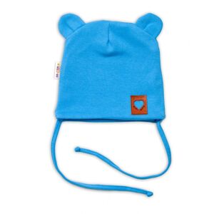 Baby Nellys Bavlněná dvouvrstvá čepice s oušky na zavazování TEDDY - modrá, Baby Nellys, vel. 80-86 (12-18m)