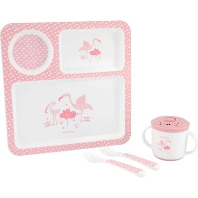 Sada nádobí Flamingo od Kikkaboo - Talíře, Hrnek, Příbory Sada nádobí Flamingo od Kikkaboo - Talíře, Hrnek, Příbory