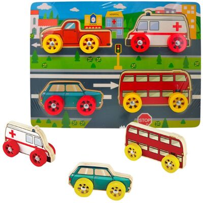BABU - Dřevěné puzzle autíčka - sada 4 ks BABU - Dřevěné puzzle autíčka - sada 4 ks