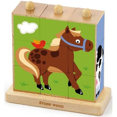 HM Studio Studo Wood kostky Zvířátka z farmy HM Studio Studo Wood kostky Zvířátka z farmy