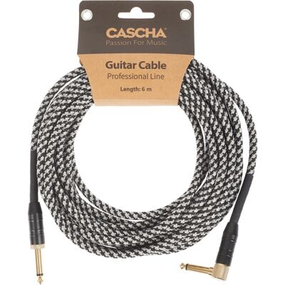 Cascha Professional Line Guitar Cable Angled Tweed Black 6 M Cascha Professional Line Guitar Cable Angled Tweed Black 6 M