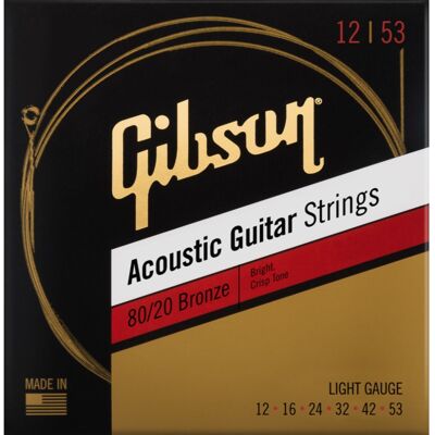 Gibson 80/20 Bronze Acoustic Guitar Strings Light Gibson 80/20 Bronze Acoustic Guitar Strings Light