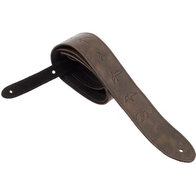 Prs 2" Leather Strap Embossed Birds Worn Black Prs 2" Leather Strap Embossed Birds Worn Black