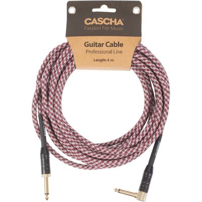 Cascha Professional Line Guitar Cable Angled Tweed Red 6 M Cascha Professional Line Guitar Cable Angled Tweed Red 6 M