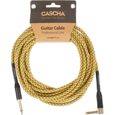 Cascha Professional Line Guitar Cable Angled Tweed Natural 6 M Cascha Professional Line Guitar Cable Angled Tweed Natural 6 M