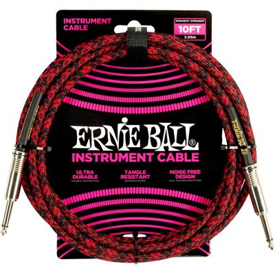 Ernie Ball Braided Instrument Cable 10' Red Black Ernie Ball Braided Instrument Cable 10' Red Black