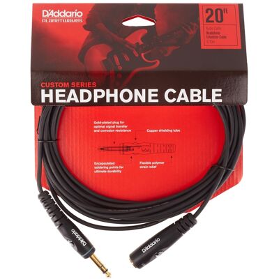 Prodlužovací kabel na sluchátka D'Addario - 6m Černý Prodlužovací kabel na sluchátka D'Addario - 6m Černý