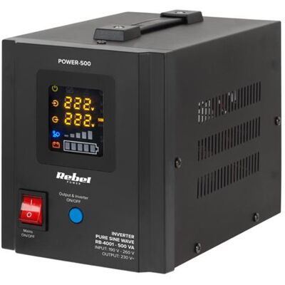 Rebel POWER-500 Neprerušiteľný zdroj napájania - Čistá sínusová vlna 12V na 230V 300W Rebel POWER-500 Neprerušiteľný zdroj napájania - Čistá sínusová vlna 12V na 230V 300W