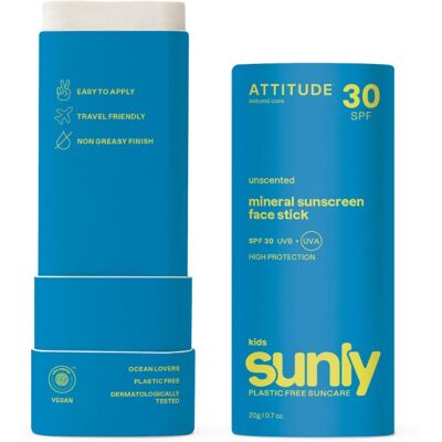 ATTITUDE Sunly Dětská tyčinka na obličej bez vůně SPF30 20 g ATTITUDE Sunly Dětská tyčinka na obličej bez vůně SPF30 20 g