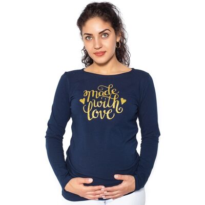 Be MaaMaa Těhotenské triko dlouhý rukáv Made with Love - tm. modrá - XL Be MaaMaa Těhotenské triko dlouhý rukáv Made with Love - tm. modrá - XL