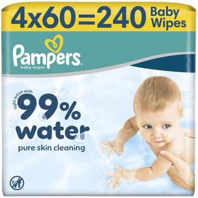 Pampers 99 % Water dětské čisticí ubrousky 4x60 ks Pampers 99 % Water dětské čisticí ubrousky 4x60 ks