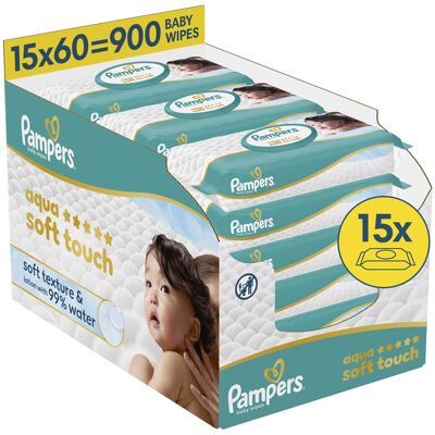 Pampers Aqua Soft Touch dětské čisticí ubrousky 15x60 ks Pampers Aqua Soft Touch dětské čisticí ubrousky 15x60 ks