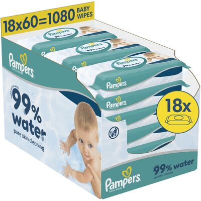 Pampers 99 % Water dětské čisticí ubrousky 18x60 ks Pampers 99 % Water dětské čisticí ubrousky 18x60 ks