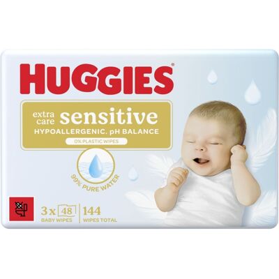 Huggies Extra Care Sensitive Triplo vlhčené ubrousky 3x48 ks Huggies Extra Care Sensitive Triplo vlhčené ubrousky 3x48 ks
