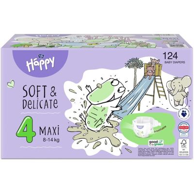 Bella Baby Happy Soft&Delicate 4 Maxi 8-14 kg dětské pleny box 124 ks Bella Baby Happy Soft&Delicate 4 Maxi 8-14 kg dětské pleny box 124 ks