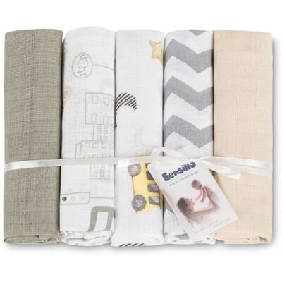 SENSILLO Tetra pleny Basic 70×80 cm Cars beige - sada 5 ks, 100% bavlna SENSILLO Tetra pleny Basic 70×80 cm Cars beige - sada 5 ks, 100% bavlna