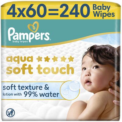 Pampers Aqua Soft Touch dětské čisticí ubrousky 4x60 ks Pampers Aqua Soft Touch dětské čisticí ubrousky 4x60 ks
