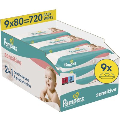 Pampers Sensitive Baby dětské čisticí ubrousky 9x80 ks Pampers Sensitive Baby dětské čisticí ubrousky 9x80 ks