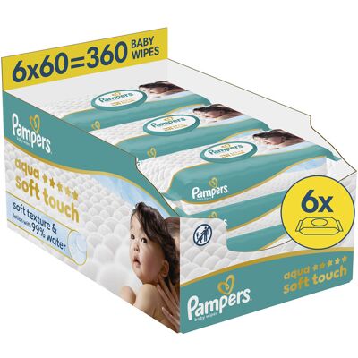 Pampers Aqua Soft Touch dětské čisticí ubrousky 6x60 ks Pampers Aqua Soft Touch dětské čisticí ubrousky 6x60 ks