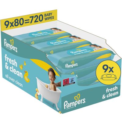 Pampers Fresh Clean dětské čisticí ubrousky 9x80 ks Pampers Fresh Clean dětské čisticí ubrousky 9x80 ks