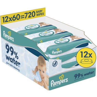 Pampers 99 % Water dětské čisticí ubrousky 12x60 ks Pampers 99 % Water dětské čisticí ubrousky 12x60 ks