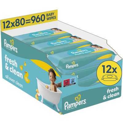 Pampers Fresh Clean dětské čisticí ubrousky 12x80 ks Pampers Fresh Clean dětské čisticí ubrousky 12x80 ks