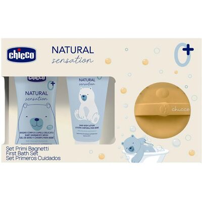 Chicco Dárková sada kosmetiky Natural Sensation + silikonová mycí houbička méďa Chicco Dárková sada kosmetiky Natural Sensation + silikonová mycí houbička méďa