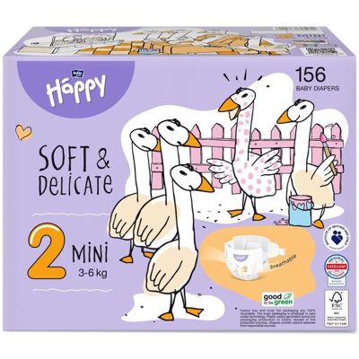 Bella Baby Happy Soft&Delicate 2 Mini 3-6 kg dětské pleny box 156 ks Bella Baby Happy Soft&Delicate 2 Mini 3-6 kg dětské pleny box 156 ks